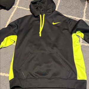 Nike Men's Black and Neon Yellow Hoodie